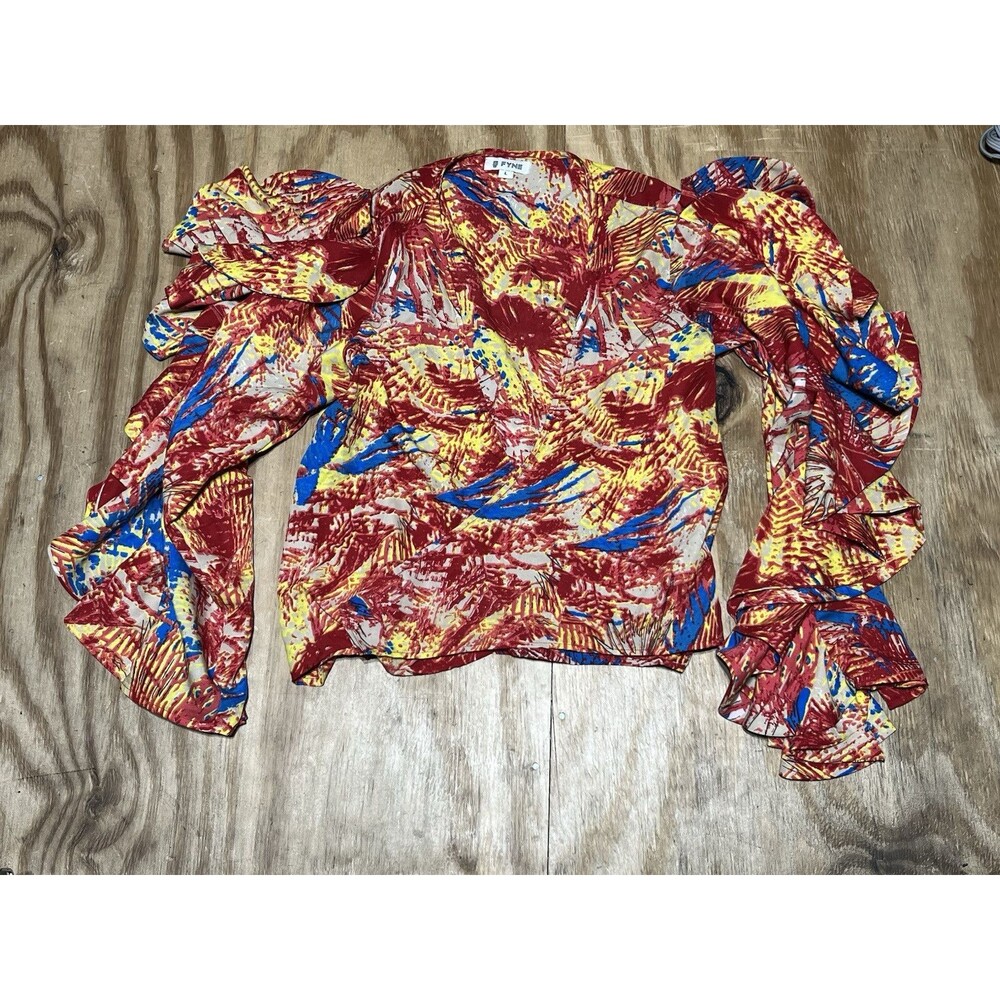 BFYNE multi color top v neck ruffled sleeve @K2